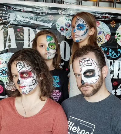 A family time of facepainting for the halloween season.